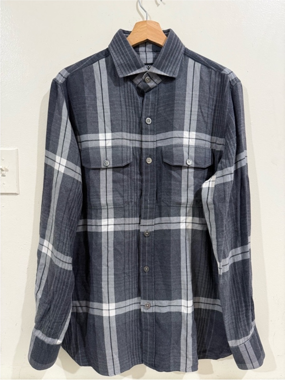 Tom Ford Charcoal, Gray and White Plaid Button-Down Shirt